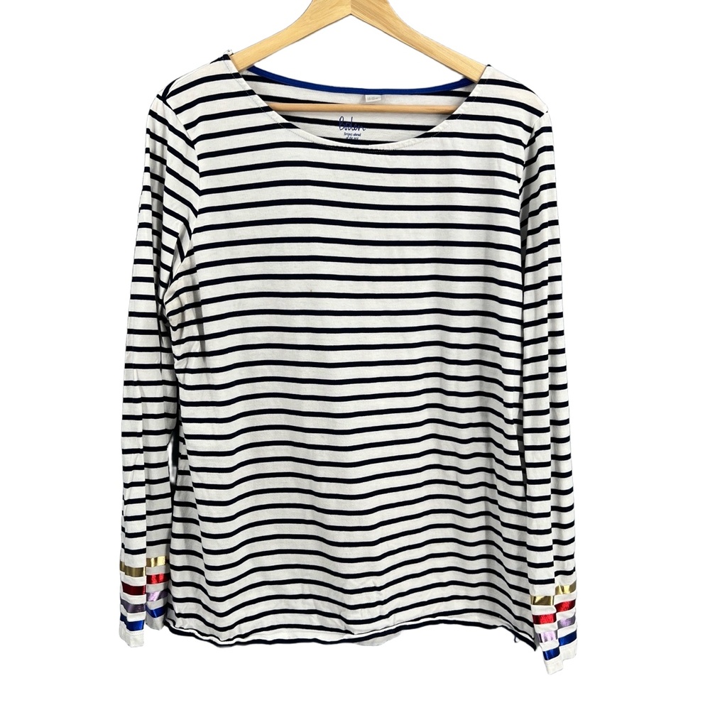 Boden Breton‎ Striped Top Foil Cuff Detail Navy White US 16/18